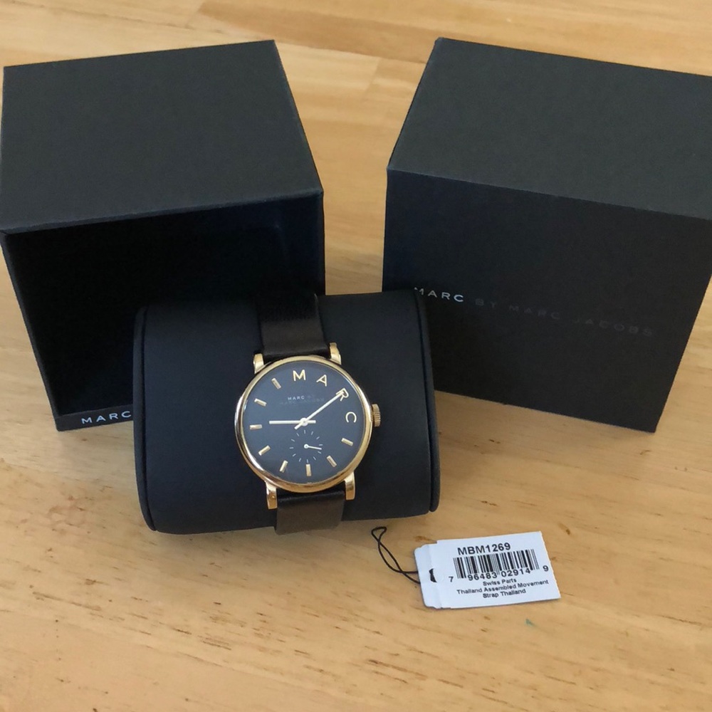 Marc by Marc Jacobs Black and Gold Leather Watch